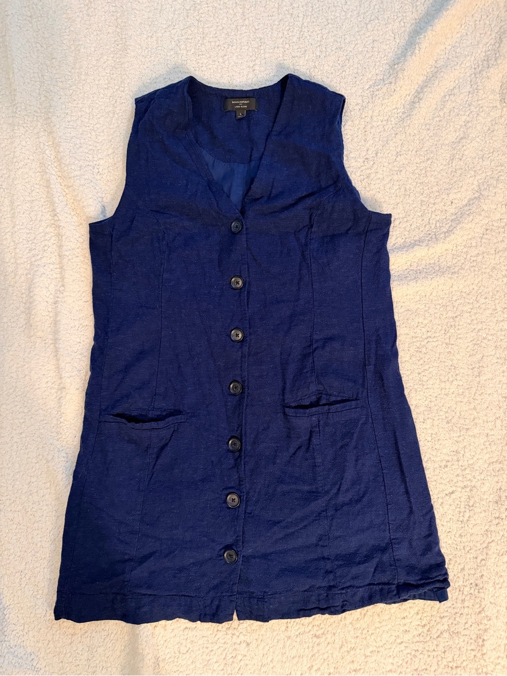 Banana Republic Button-Front Linen Dress - Deep Navy